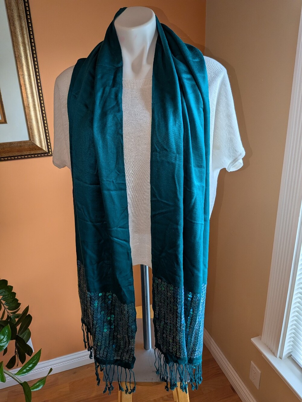 Jones New York Teal Sequined Fringe Scarf - Elegant Home Accents Accessory